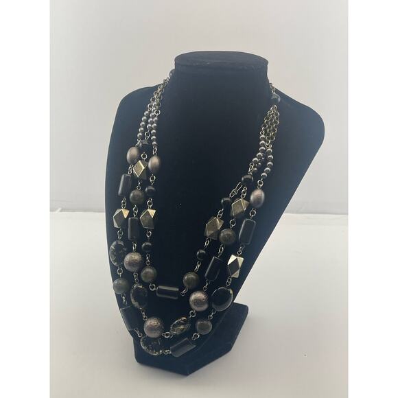 J Jill Multi Strand Beaded Black Gray Stone Chain Necklace B8 - Picture 5 of 10